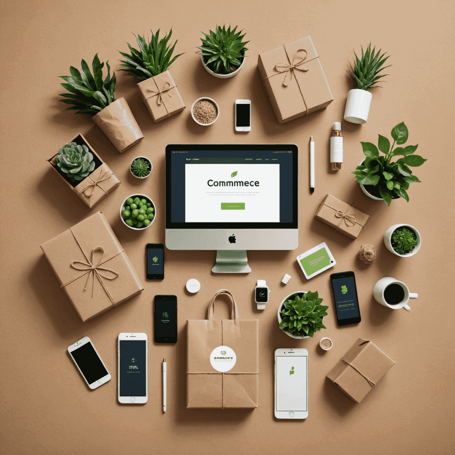Grafik zeigt verschiedene E-Commerce-Trends wie Mobilgeräte, nachhaltige Verpackungen und personalisierte Produktempfehlungen