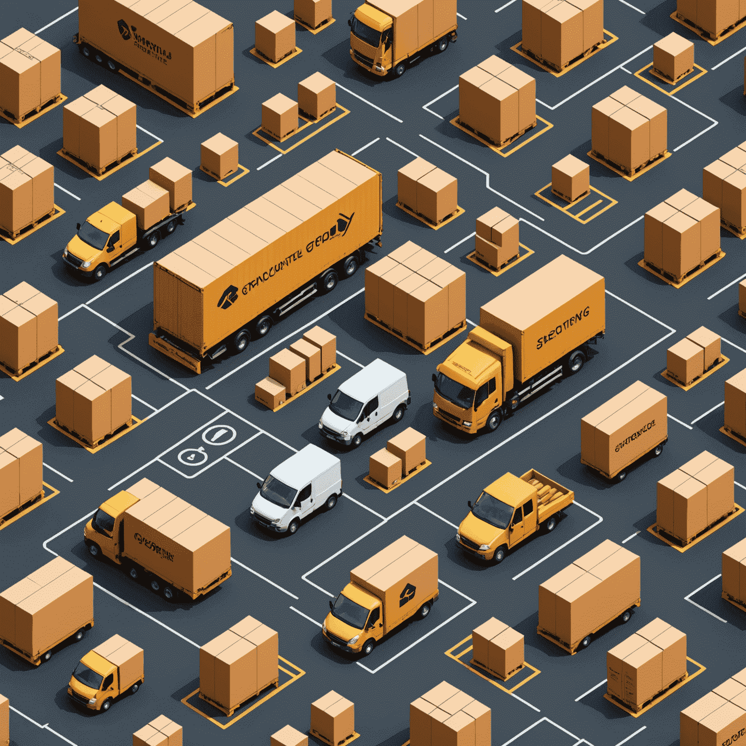 Grafische Darstellung der Logistikkette mit Symbolen für Lagerung, Verpackung, Versand und Kundenlieferung