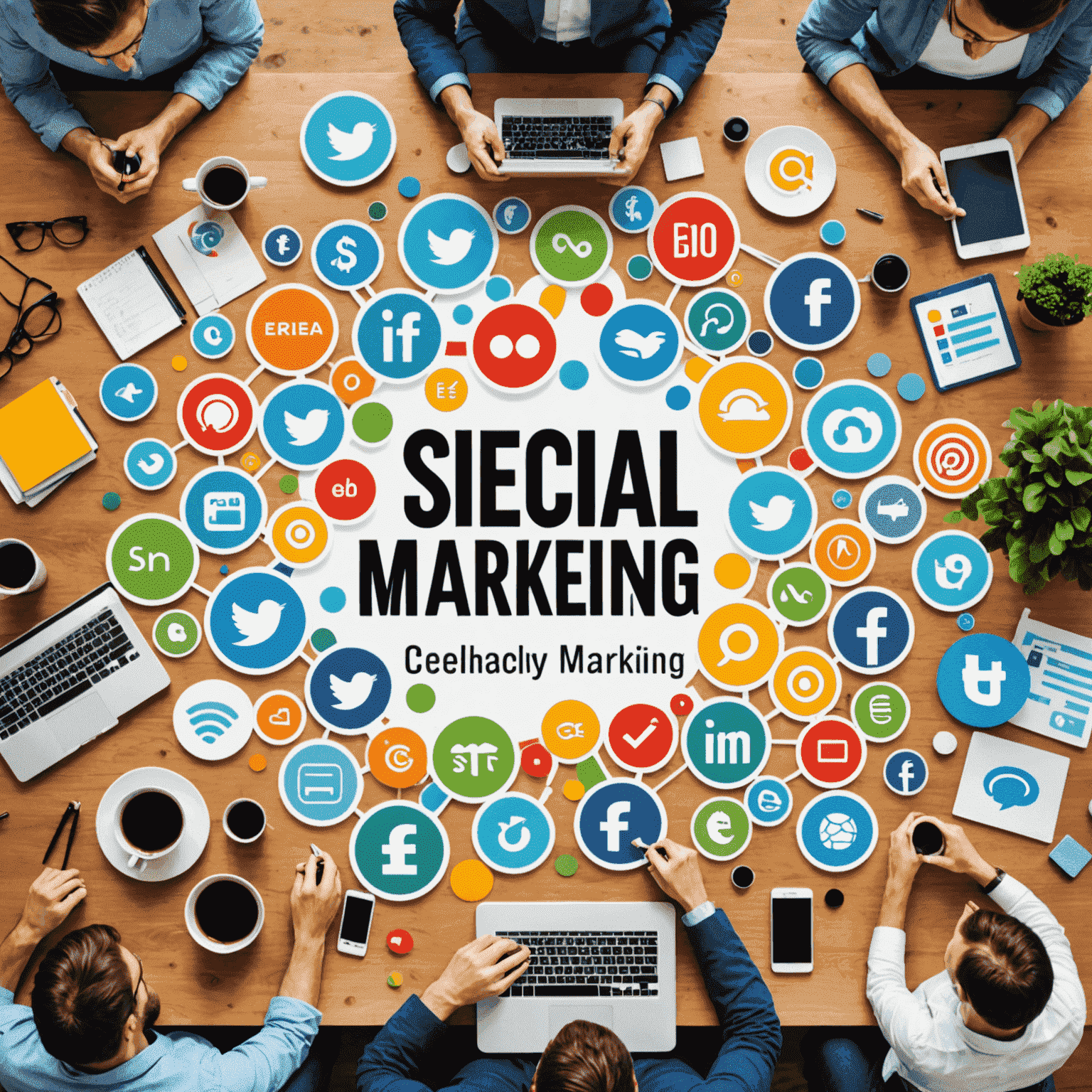 Collage von verschiedenen digitalen Marketing-Kanälen wie SEO, Social Media und Content Marketing, angepasst an den deutschen Markt