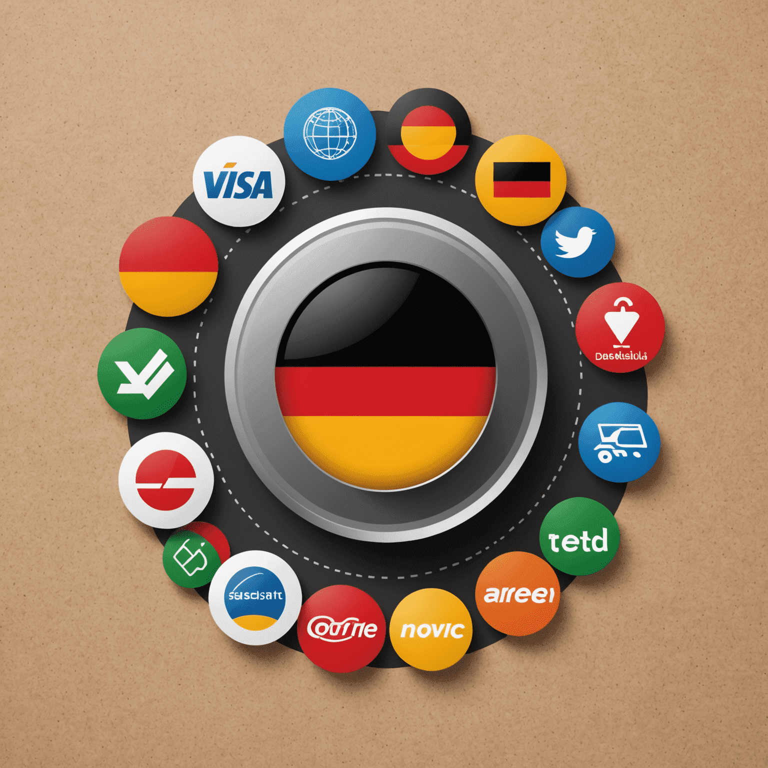 Verschiedene deutsche Zahlungsmethoden-Logos werden in ein E-Commerce-System integriert